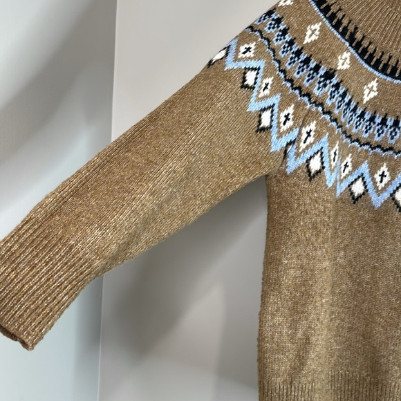 Rickis Fair Isle Pattern Mock Neck Sweater Camel Tan Blue Wool Blend Size L - Picture 6 of 11